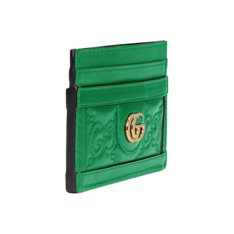 GUCCI GG Matelassé Leather Clutch Card Holder Small Size Women's Green-2