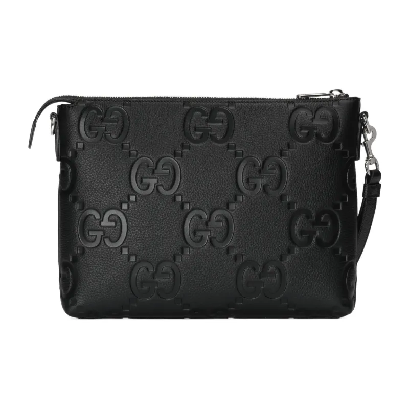 GUCCI Leather Messenger Bag, One Shoulder Crossbody Clutch Tubas Men's Black-3