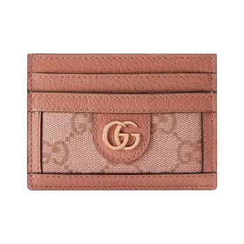 GUCCI Ophidia Canvas With Leather Trim Card Holder Women's Pink