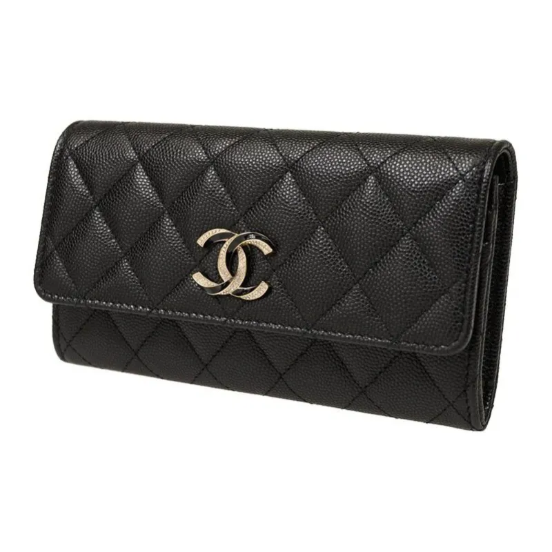 CHANEL Cow Leather Wallet Coin Purse Wallet Women's Black-1