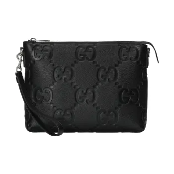 GUCCI Leather Messenger Bag, One Shoulder Crossbody Clutch Large Size Men's Black