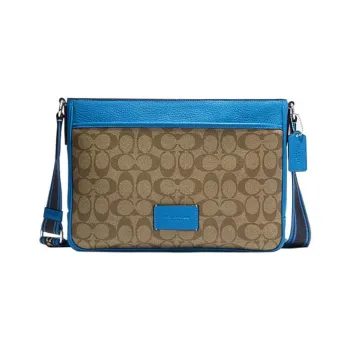 COACH Crossbody Cow Leather Document Bag Shoulder Bag Crossbody Bag Large Size Men's Blue & Brown