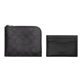 COACH 3 IN 1 Wallet Coated Canvas With Leather Combo Bag Wallet Men's Black