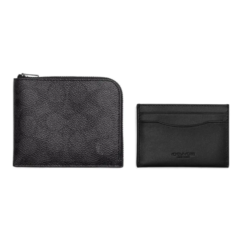 COACH 3 IN 1 Wallet Coated Canvas With Leather Combo Bag Wallet Men's Black-0