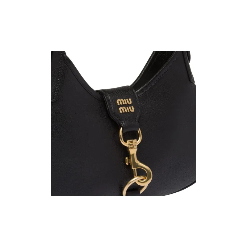 MIU MIU Leather Hobo Bag Handbag Shoulder Bag Regular Women's Black-4