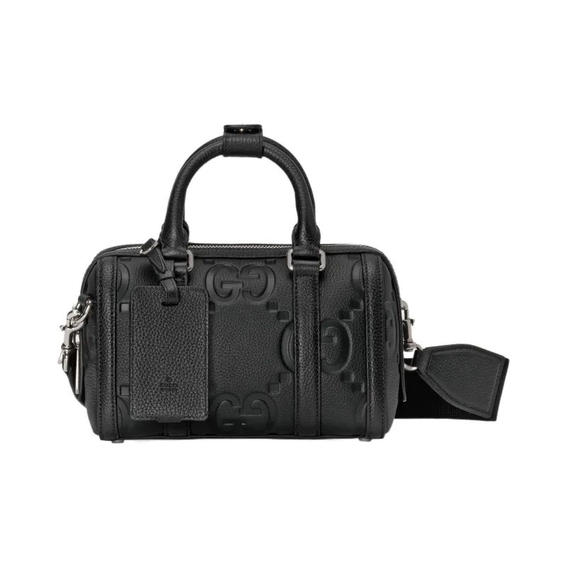 GUCCI Leather Cylinder Bag Handbag Shoulder Bag Crossbody Bag Travel Bag Mini Men's Black-0