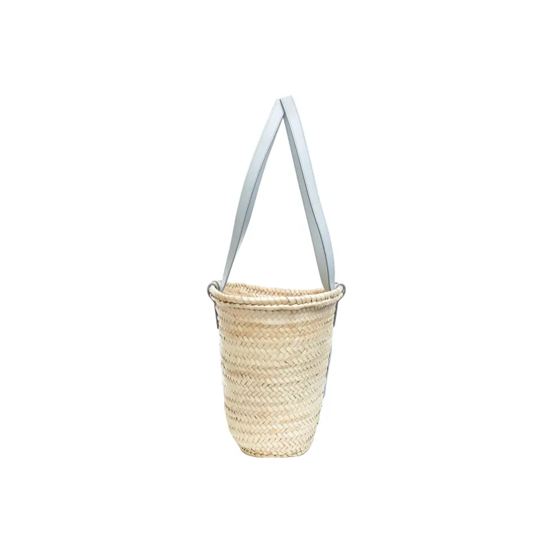 CELINE Triomphe Palm Leaf With Calfskin Trim Basket Bag, Handbag, Shoulder Bag Medium Size Women's Soft Blue-2