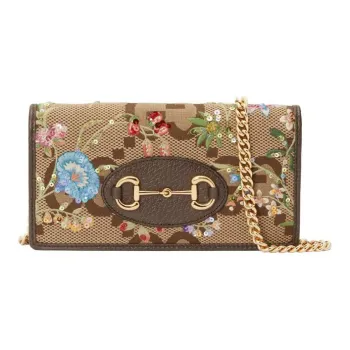 GUCCI Horsebit 1955 Canvas With Leather Shoulder Bag, Crossbody Bag, Wallet Regular Women's Brown