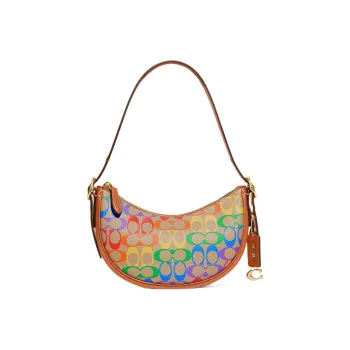 COACH Luna Canvas With Cow Leather Crescent Bag, Handbag, Shoulder Bag Women's Rainbow