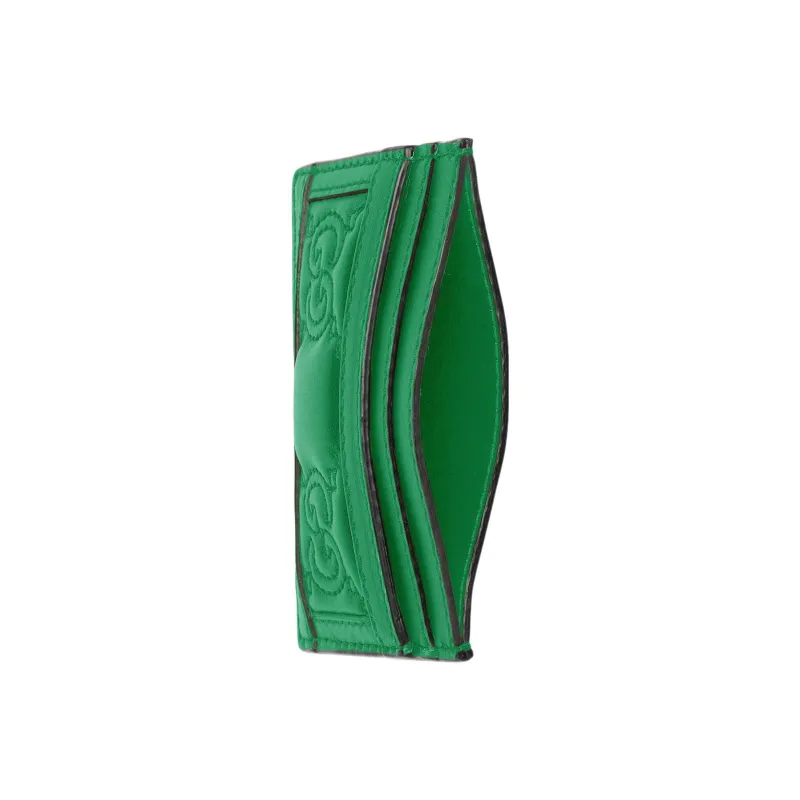 GUCCI GG Matelassé Leather Clutch Card Holder Small Size Women's Green-1
