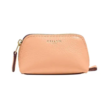 COACH Cosmetic Pebbled Leather Clutch Makeup Bag Women's Orange