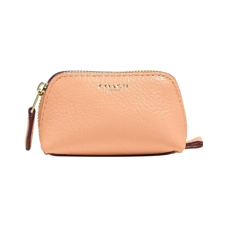 COACH Pebbled Leather Clutch Makeup Bag Women's Orange-0