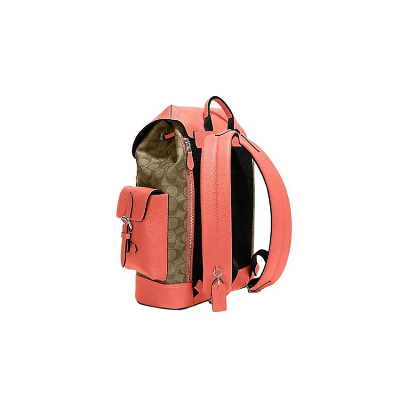 COACH Hudson Cow Leather Backpack Large Size Men's Orange & Brown-1