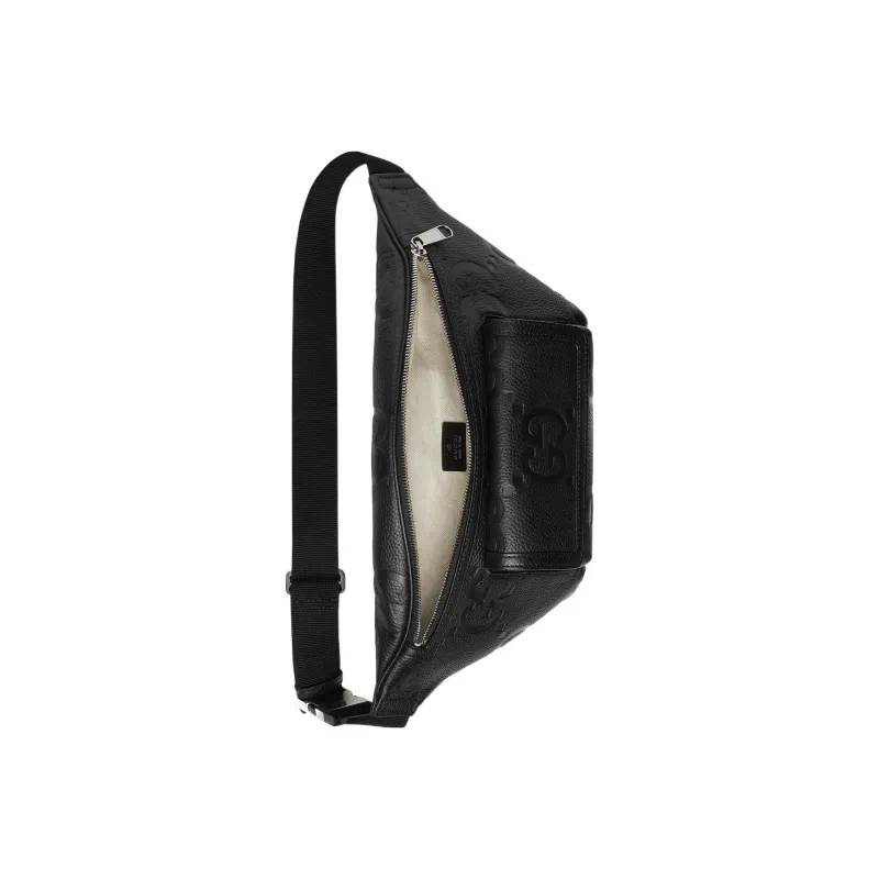GUCCI Leather Sling Bag Fanny Pack Men's Black-5