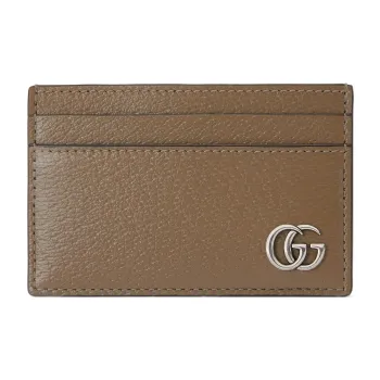 GUCCI GG Marmont Leather Card Clip Card Holder Men's Taupe