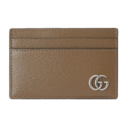 GUCCI GG Marmont Leather Card Clip Card Holder Men's Taupe