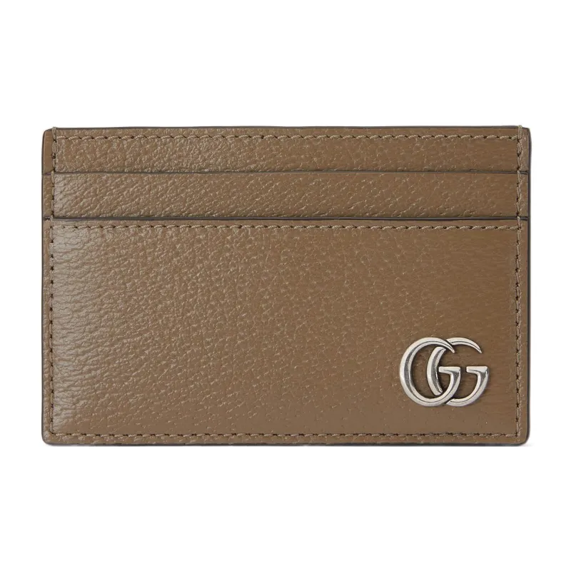 GUCCI GG Marmont Leather Card Clip Card Holder Men's Taupe-0