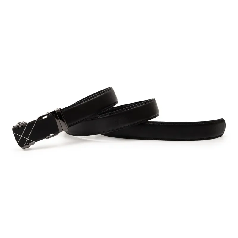 BAIJUAN Minimalist Style Line Automatic Buckle Belt For Men, Width 3.5CM, Black Leather Belts Men's-3