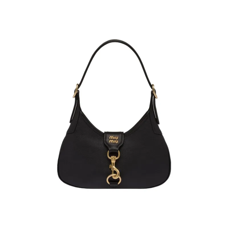 MIU MIU Leather Hobo Bag Handbag Shoulder Bag Regular Women's Black-0
