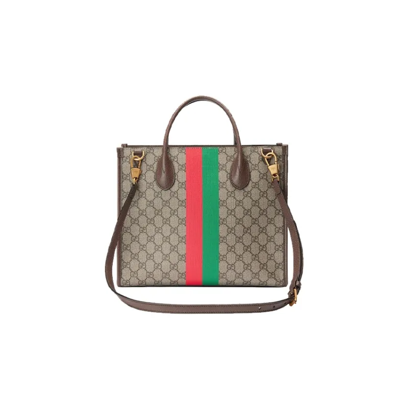 GUCCI Canvas With Leather Handbag Small Size Unisex Ebony/Brown-2