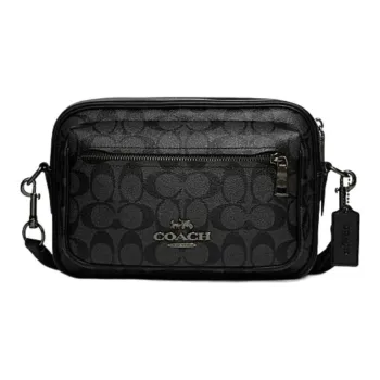 COACH Elise Cow Leather Patchwork Camera Bags Shoulder Bag Crossbody Bag Men's Black