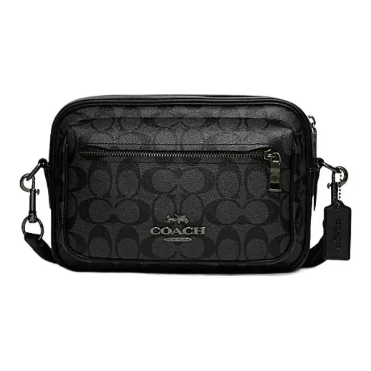COACH Elise Cow Leather Patchwork Camera Bags Shoulder Bag Crossbody Bag Men's Black-0