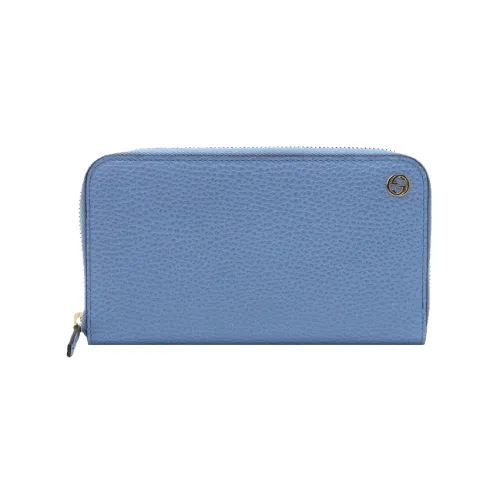 gucci Zumi Grained Cow Leather Wallet Unisex Light Blue