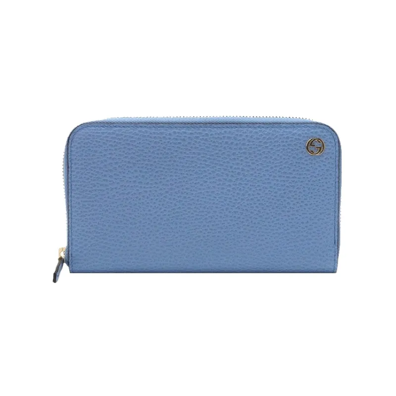 GUCCI Grained Cow Leather Wallet Unisex Light Blue-0