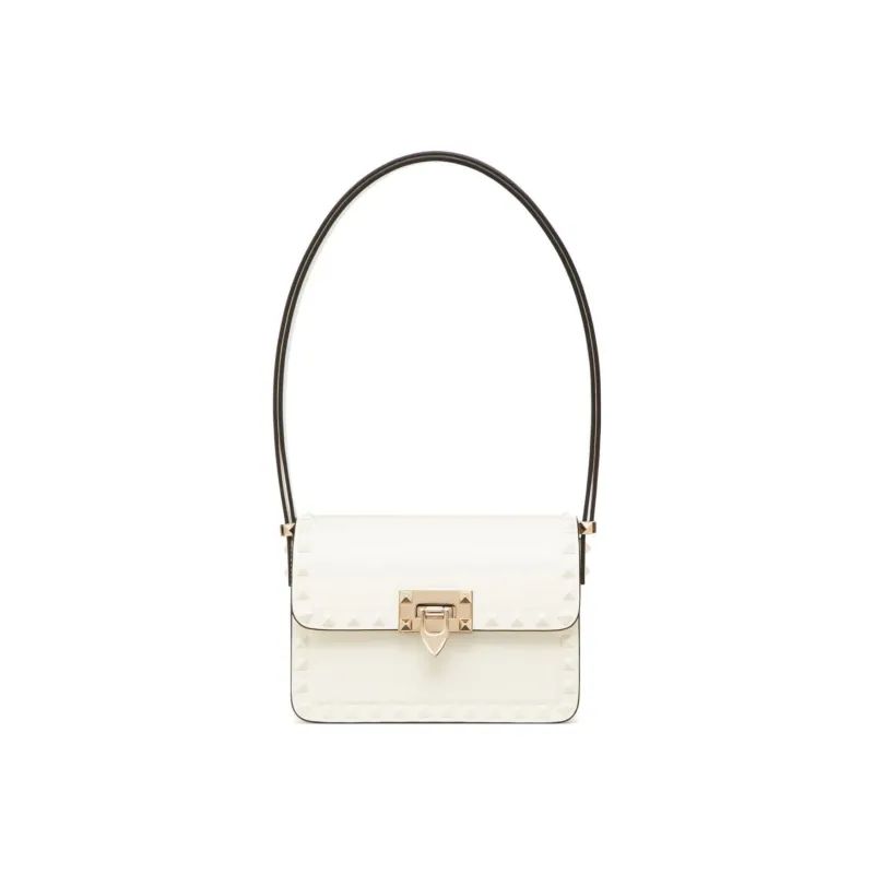Valentino Rockstud Leather Shoulder Bag Women's Ecru-0