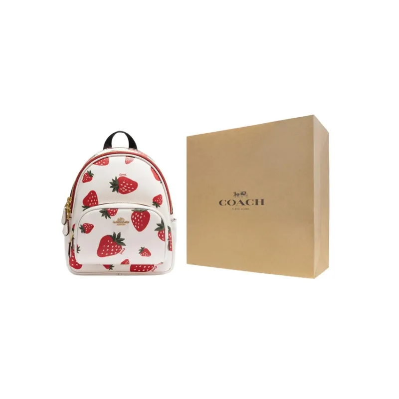 COACH Court Coated Canvas With Pebbled Leather Backpack Mini Women's White/Red-5