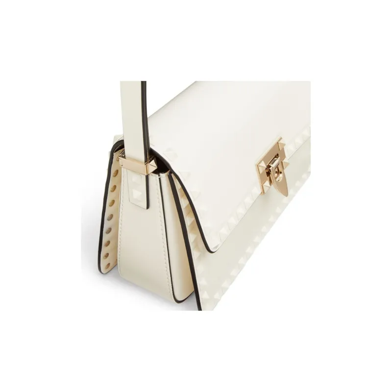 Valentino Rockstud Cow Leather Shoulder Bag Women's Ivory White-5