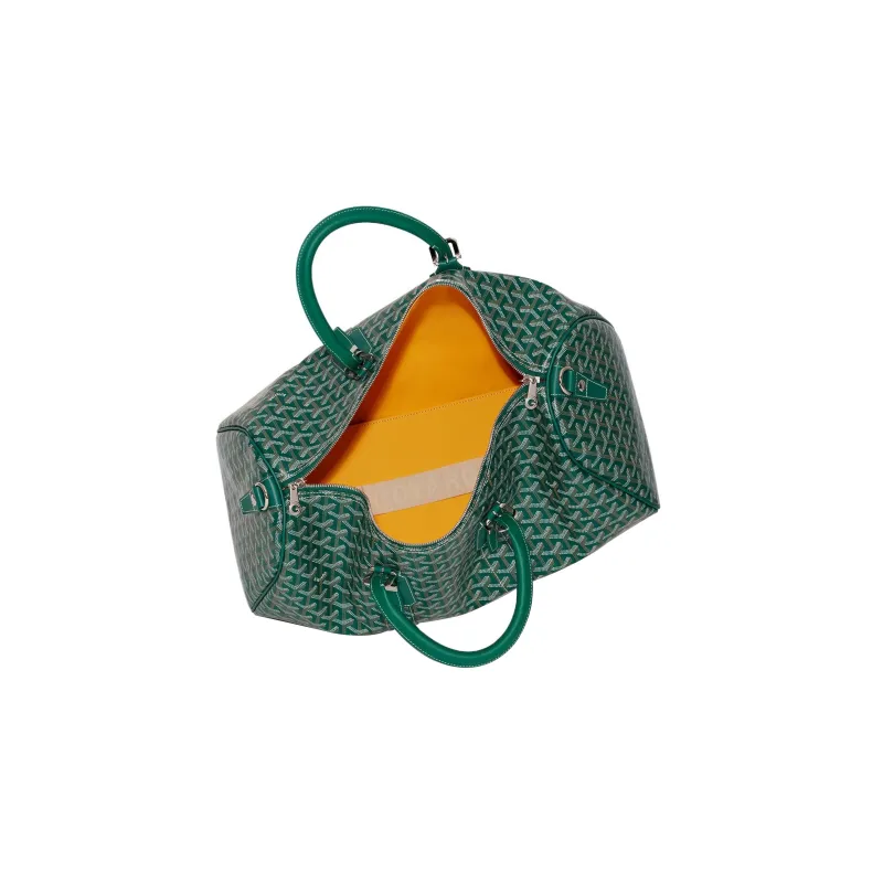 GOYARD Boston Canvas With Leather Portable Crossbody Bag, Travel Bag Medium Size Unisex Green-2