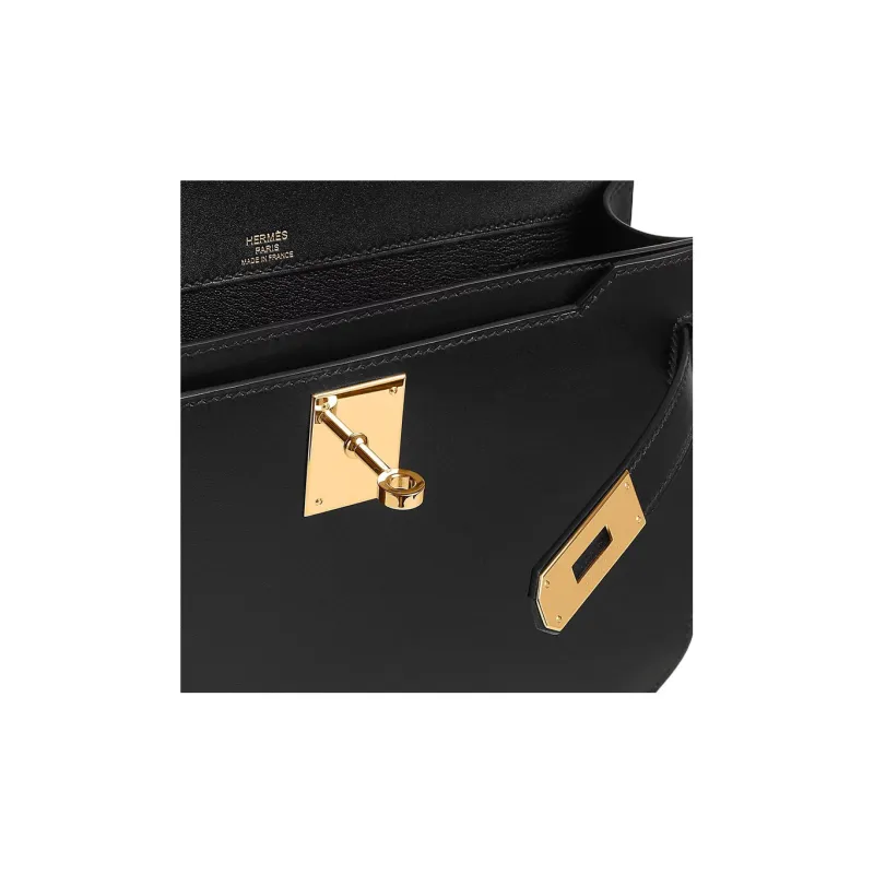 HERMES Kelly Depeches Box Tadelakt Leather Clutch Regular Unisex Black-3