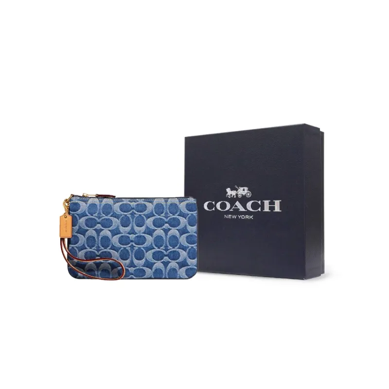 COACH Fabric Clutch Wrist Bag Medium Size Women's Denim Blue-5
