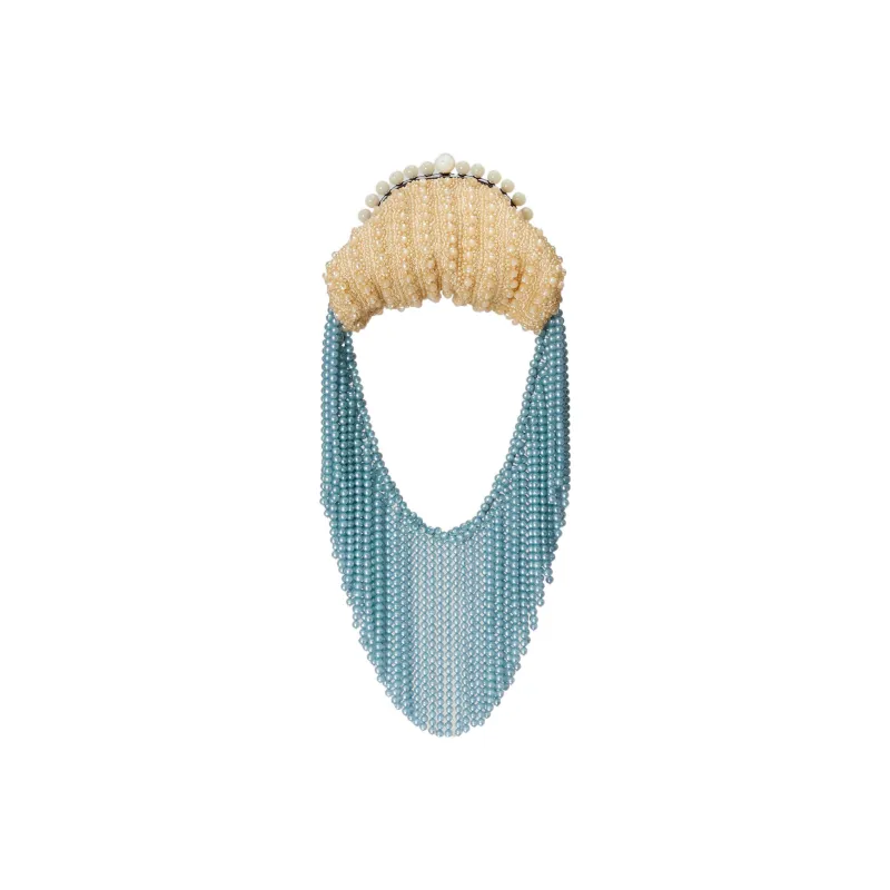 GUCCI Satin Artificial Pearl Evening Bag Clutch Regular Women's Blue/Beige-3