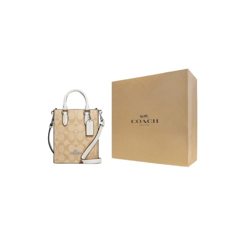 COACH N/S Canvas With Leather Tote Bag Shopping Bag Crossbody Handbag Mini Women's Brown-8