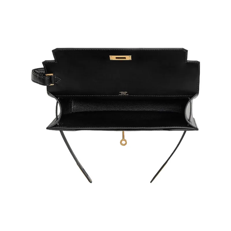 HERMES Kelly Depeches Box Tadelakt Leather Clutch Regular Unisex Black-2