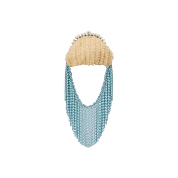 GUCCI Satin Artificial Pearl Evening Bag Clutch Regular Women's Blue/Beige