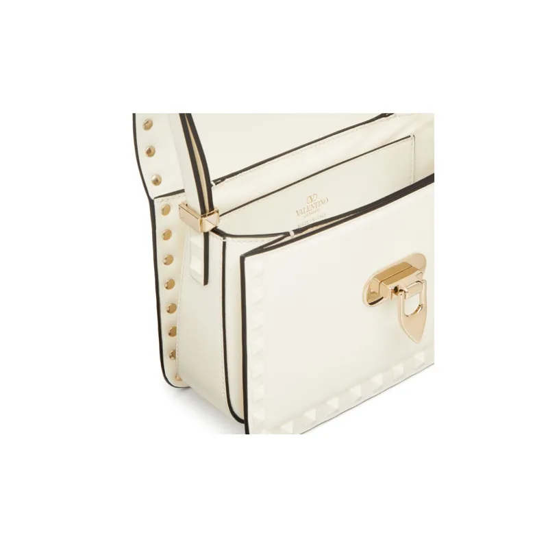 Valentino Rockstud Leather Shoulder Bag Women's Ecru-5