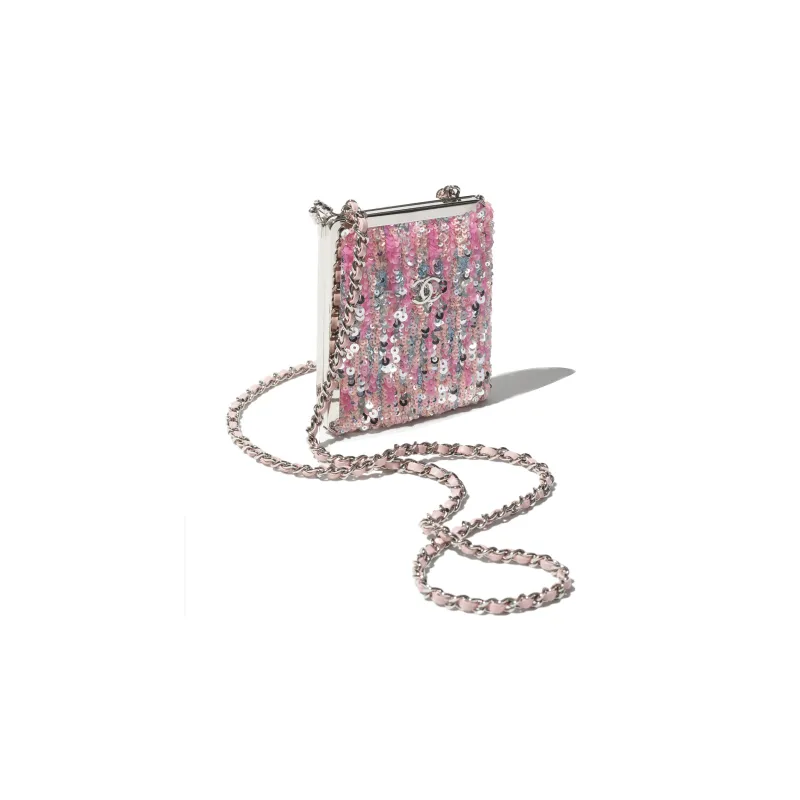 CHANEL Metal Shoulder Bag, Crossbody Bag Women's Pink & Silver-1