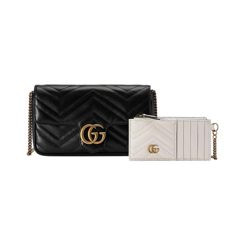 GUCCI GG Marmont Leather 2 in 1 Combo Bag Shoulder Bag Crossbody Bag Mini Women's Black/White-2