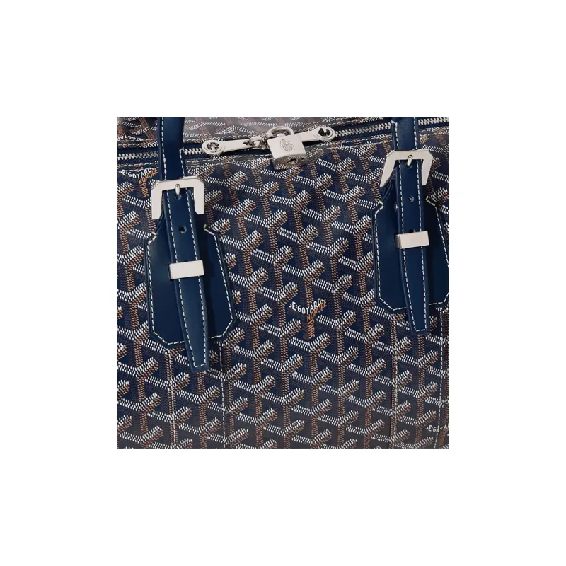 GOYARD Boston Canvas With Leather Portable Crossbody Travel Bag Medium Size Unisex Marine Blue-3