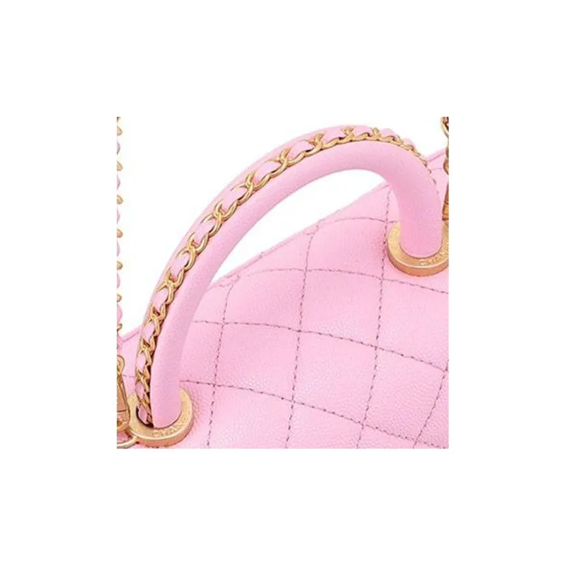 CHANEL Coco Handle23P Spring Summer Litchi Grain Cow Leather Handbag, Shoulder Bag, Crossbody Bag Trumpets Women's Pink-5