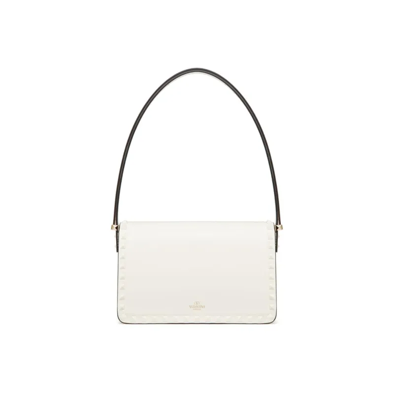 Valentino Rockstud Cow Leather Shoulder Bag Women's Ivory White-3