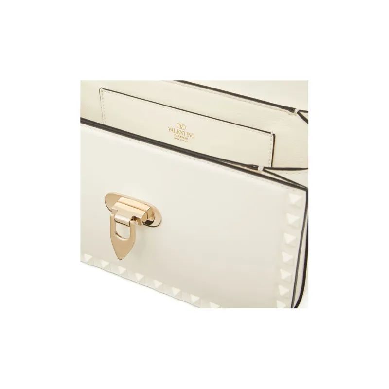 Valentino Rockstud Cow Leather Shoulder Bag Women's Ivory White-4