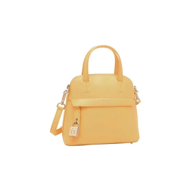 Furla Piper Collection Grained Leather Dome Bag Shoulder Bag Crossbody Bag Handbag Small Size Women's Yellow-1