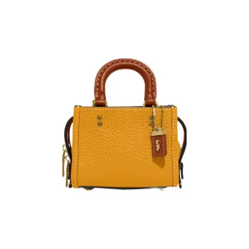 COACH Rogue Pebbled Leather Square Bag Shoulder Bag Crossbody Bag Mini Women's Orange Yellow