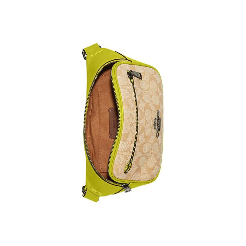 COACH Elias Leather Combo Bag Fanny Pack Crossbody Bag Medium Size Men's Lemon & Khaki-2