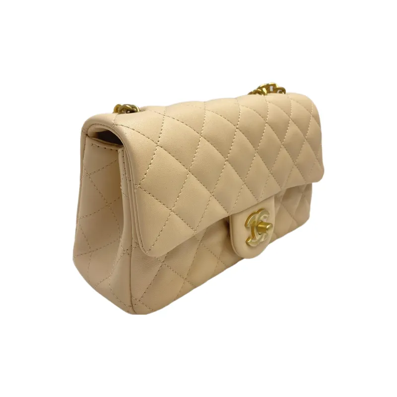 CHANEL Classic Flap CF Sheepskin Chain Bag, Shoulder Bag, Crossbody Bag Mini Women's Milk Tea Nude-1