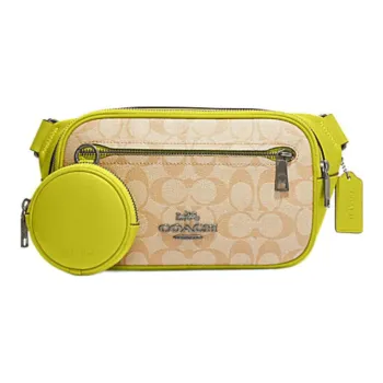 COACH Elias Leather Combo Bag Fanny Pack Crossbody Bag Medium Size Men's Lemon & Khaki